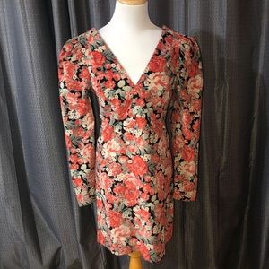 Free People Floral Cord Puff Sleeve Dress